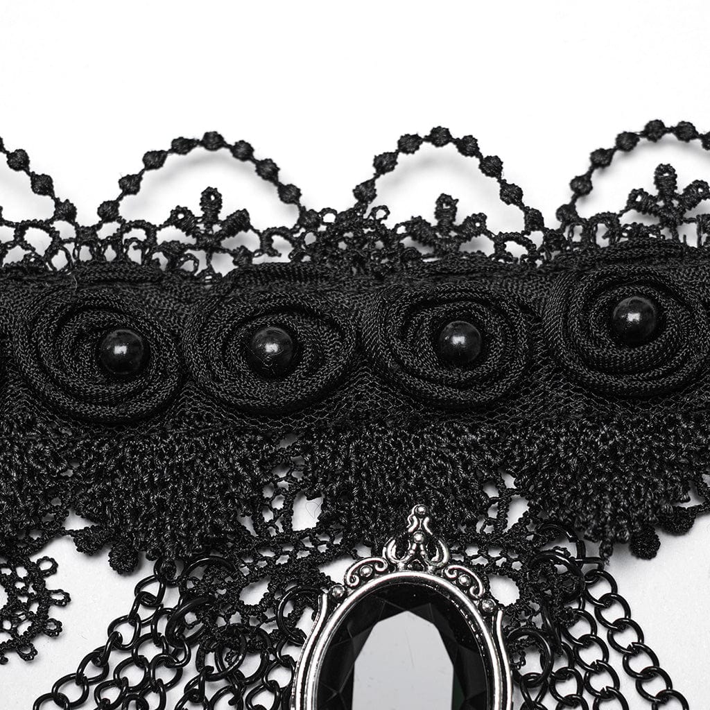 PUNK RAVE Women's Gothic Beaded Lace Choker