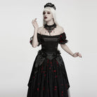 PUNK RAVE Women's Gothic Beaded Lace Choker Black-Red