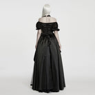 PUNK RAVE Women's Gothic Beaded Rose Square-cut Collar Puff Sleeve Maxi Dress Black