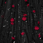 PUNK RAVE Women's Gothic Beaded Rose Square-cut Collar Puff Sleeve Maxi Dress Black-Red