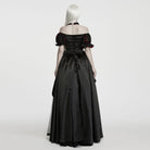 PUNK RAVE Women's Gothic Beaded Rose Square-cut Collar Puff Sleeve Maxi Dress Black-Red