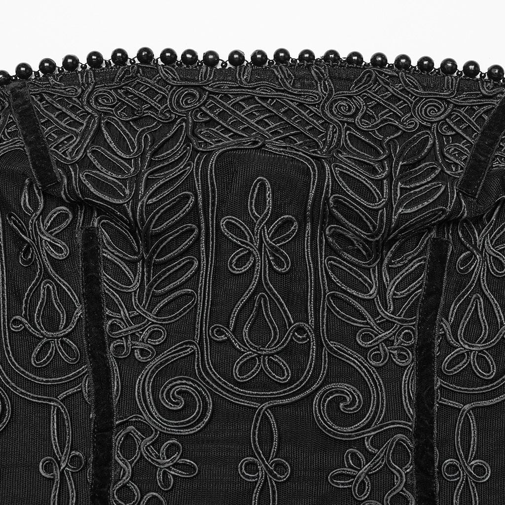 PUNK RAVE Women's Gothic Beaded Ruched Chiffon Splice Corset Dress