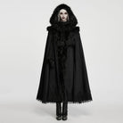 PUNK RAVE Women's Gothic Beaded Tassel Faux Fur Trim Hooded Cloak