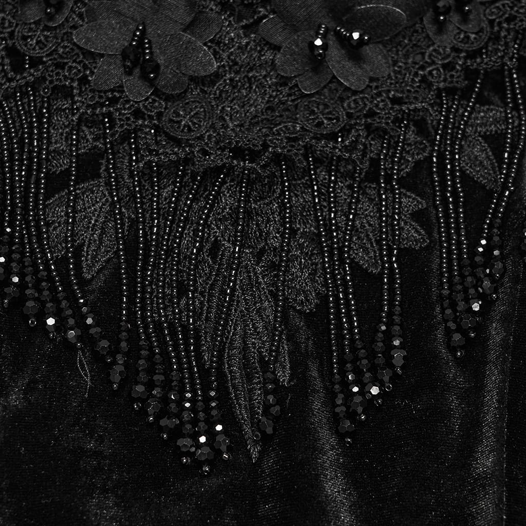 PUNK RAVE Women's Gothic Beaded Tassel Off Shoulder Irregular Hem Dress