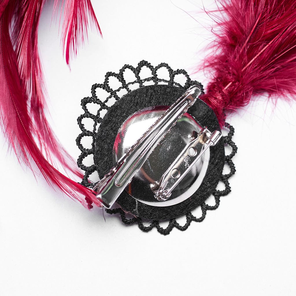 PUNK RAVE Women's Gothic Black Crystal Feather Headwear Red