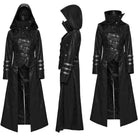 PUNK RAVE Women's Gothic Black Stretch Twill Fabric Chef Faux Leather Coat