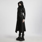 PUNK RAVE Women's Gothic Black Stretch Twill Fabric Chef Faux Leather Coat