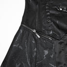 PUNK RAVE Women's Gothic Black Stretch Twill Fabric Chef Faux Leather Coat