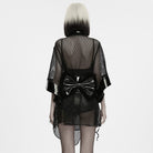 PUNK RAVE Women's Gothic Bowknot Patent Faux Leather Trim Mesh Kimono