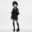 PUNK RAVE Women's Gothic Bowknot Patent Faux Leather Trim Mesh Kimono