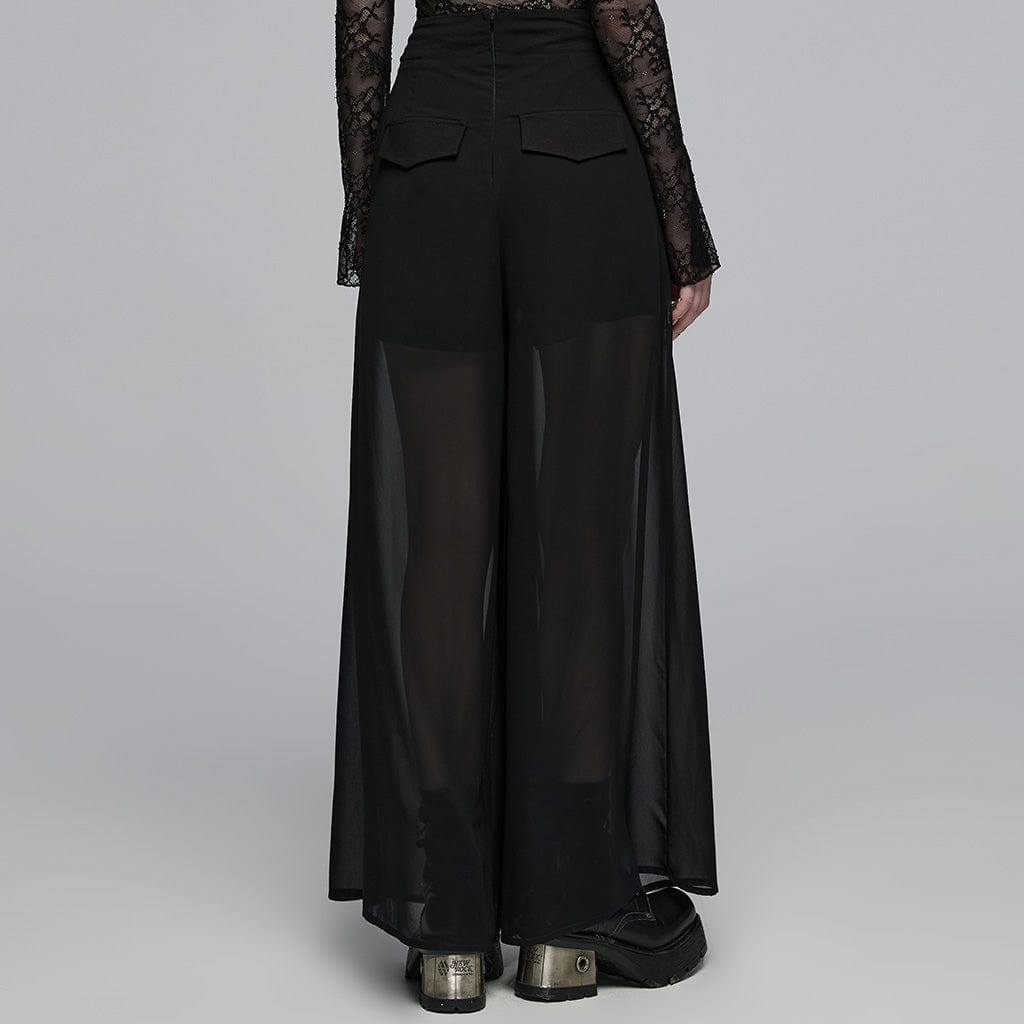 PUNK RAVE Women's Gothic Buckle Double-layered Draped Skirt