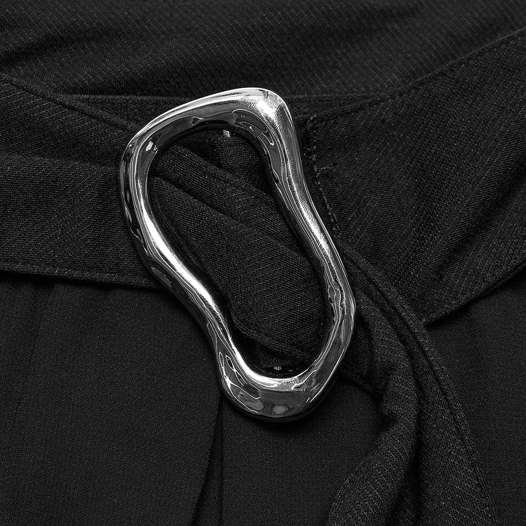 PUNK RAVE Women's Gothic Buckle Double-layered Draped Skirt