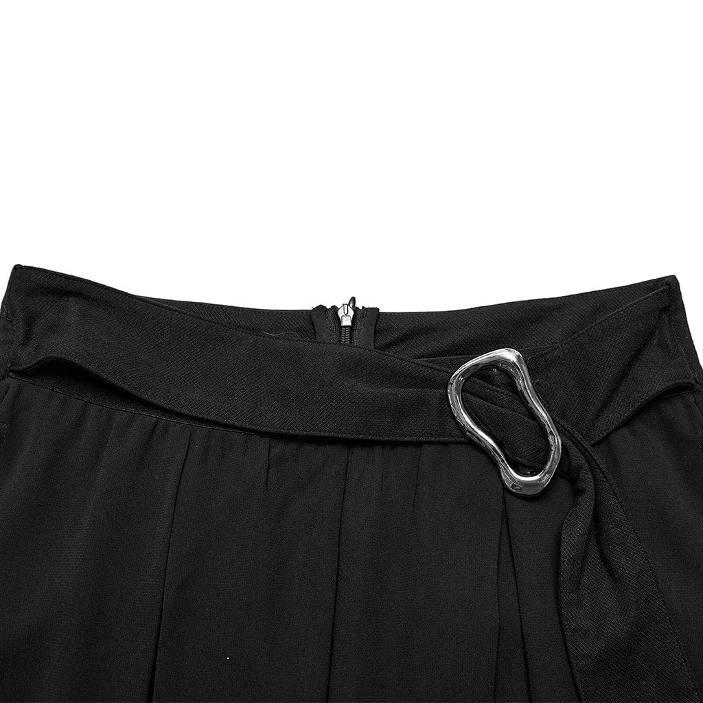 PUNK RAVE Women's Gothic Buckle Double-layered Draped Skirt