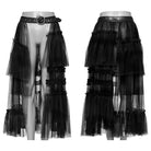 PUNK RAVE Women's Gothic Buckle Ruffled Mesh Long Over Skirt Black