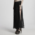 PUNK RAVE Women's Gothic Buckle Split Chiffon Skirt Black