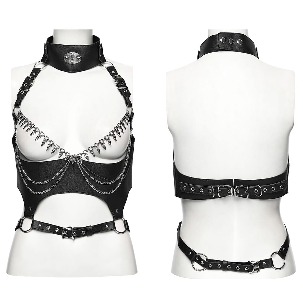 PUNK RAVE Women's Gothic Buckle Strap Chain Halter Body Harness