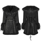 PUNK RAVE Women's Gothic Buckle Strap Turn-down Plush Collar Coat