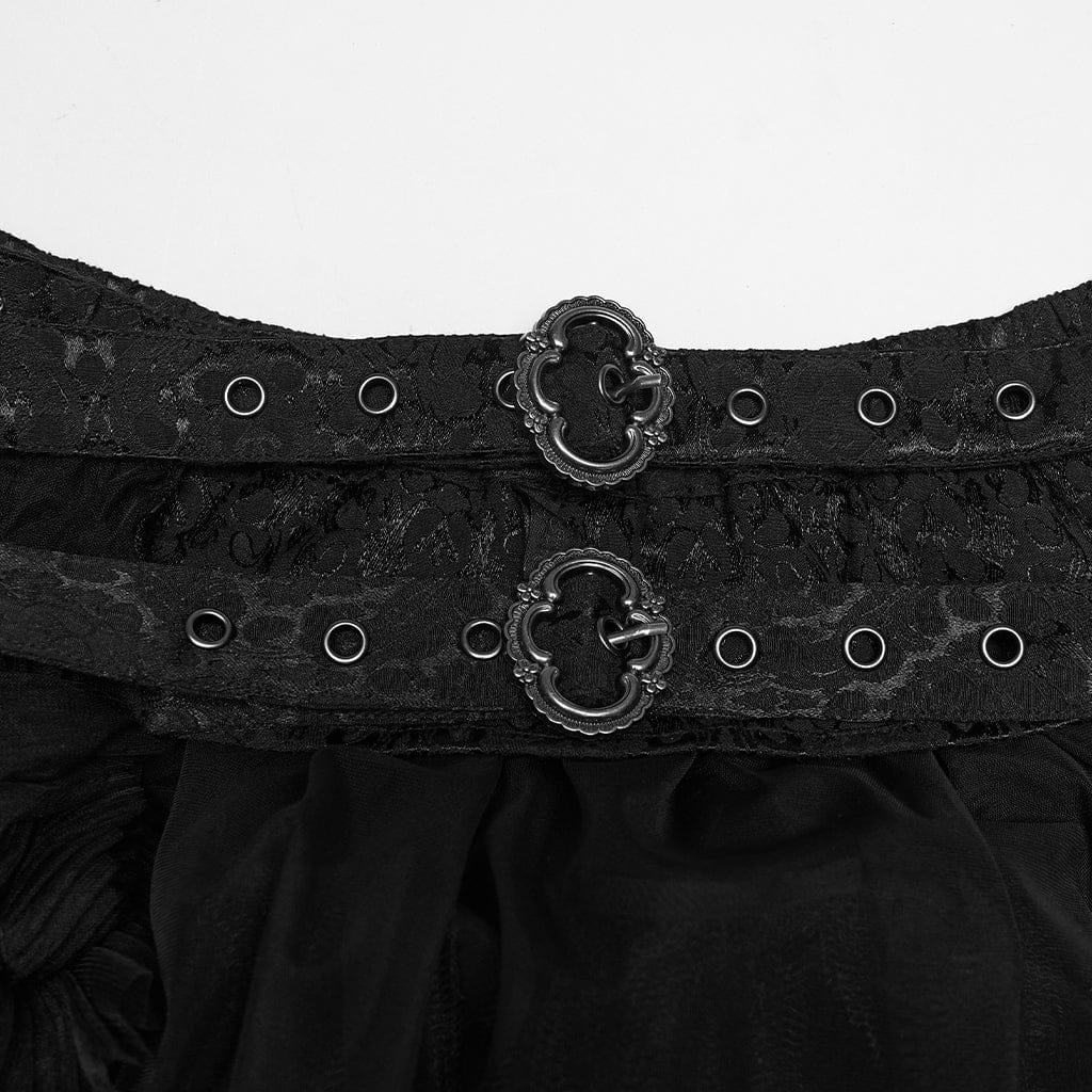 PUNK RAVE Women's Gothic Buckle-up Multi Layered Long Skirt