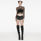 PUNK RAVE Women's Gothic Butterfly Embroidered Floral Mesh Top