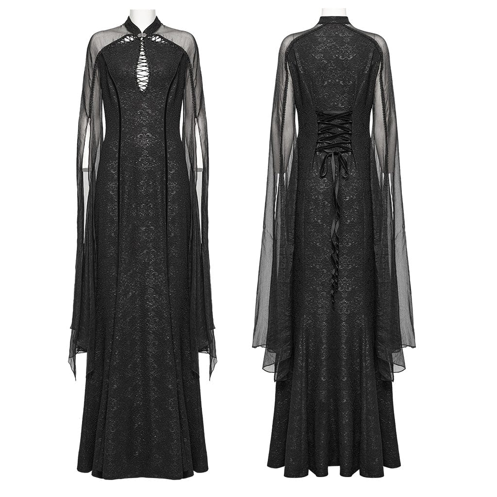 PUNK RAVE Women's Gothic Cheongsam Collar Chiffon Splice Formal Dress