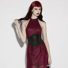 PUNK RAVE Women's Gothic Church Embroidered Hawk-moth Lace-up Underbust Corset