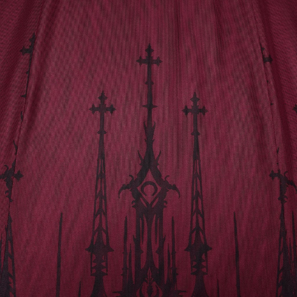 PUNK RAVE Women's Gothic Church Skull Printed Cross Halterneck Dress