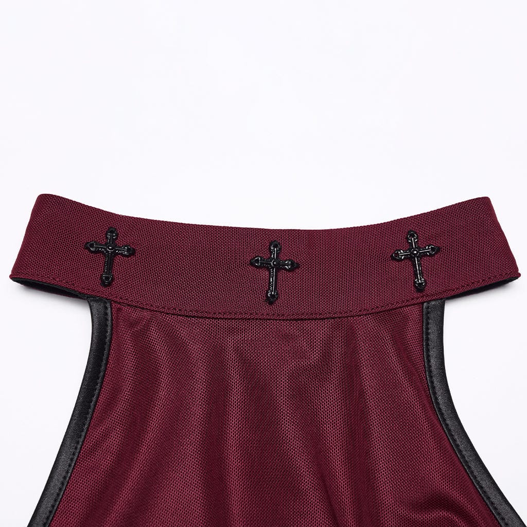 PUNK RAVE Women's Gothic Church Skull Printed Cross Halterneck Dress