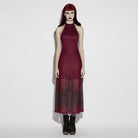 PUNK RAVE Women's Gothic Church Skull Printed Cross Halterneck Dress Graduation Dress