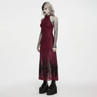 PUNK RAVE Women's Gothic Church Skull Printed Cross Halterneck Dress Graduation Dress