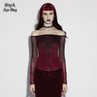 PUNK RAVE Women's Gothic Church Skull Printed Off Shoulder Mesh Top