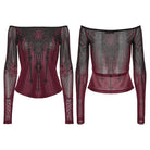 PUNK RAVE Women's Gothic Church Skull Printed Off Shoulder Mesh Top