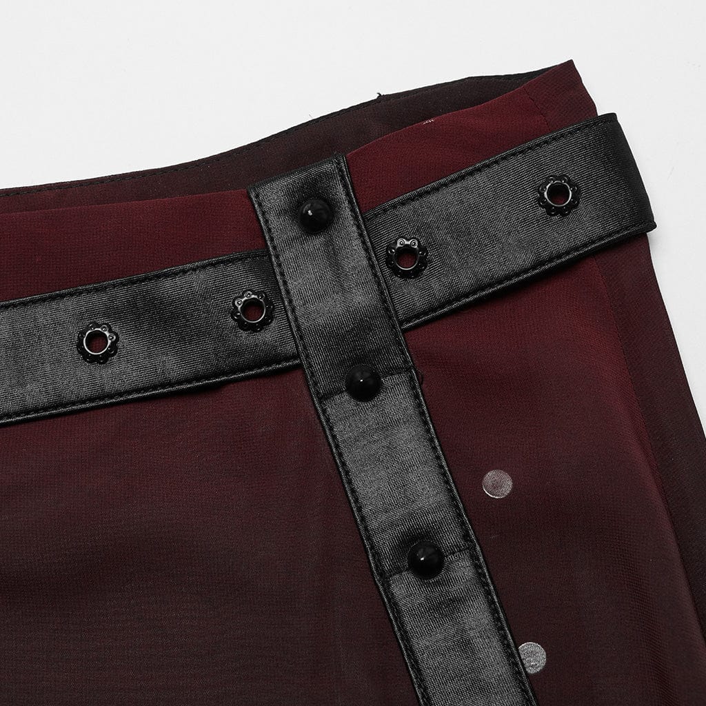 PUNK RAVE Women's Gothic Color Gradient Split Chiffon Skirt with Belt