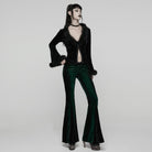 PUNK RAVE Women's Gothic Contrast Color Drawstring Velvet Flared Pants Green
