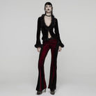 PUNK RAVE Women's Gothic Contrast Color Drawstring Velvet Flared Pants Red