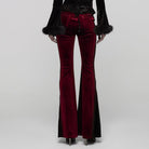 PUNK RAVE Women's Gothic Contrast Color Drawstring Velvet Flared Pants Red