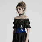 PUNK RAVE Women's Gothic Contrast Color Patent Leather Underbust Corset Blue