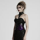 PUNK RAVE Women's Gothic Contrast Color Patent Leather Underbust Corset Purple