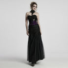 PUNK RAVE Women's Gothic Contrast Color Patent Leather Underbust Corset Purple