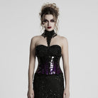 PUNK RAVE Women's Gothic Contrast Color Patent Leather Underbust Corset Purple