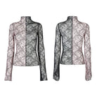 PUNK RAVE Women's Gothic Contrast Color Sheer Floral Lace Shirt