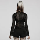 PUNK RAVE Women's Gothic Contrast Color Sheer Floral Lace Shirt