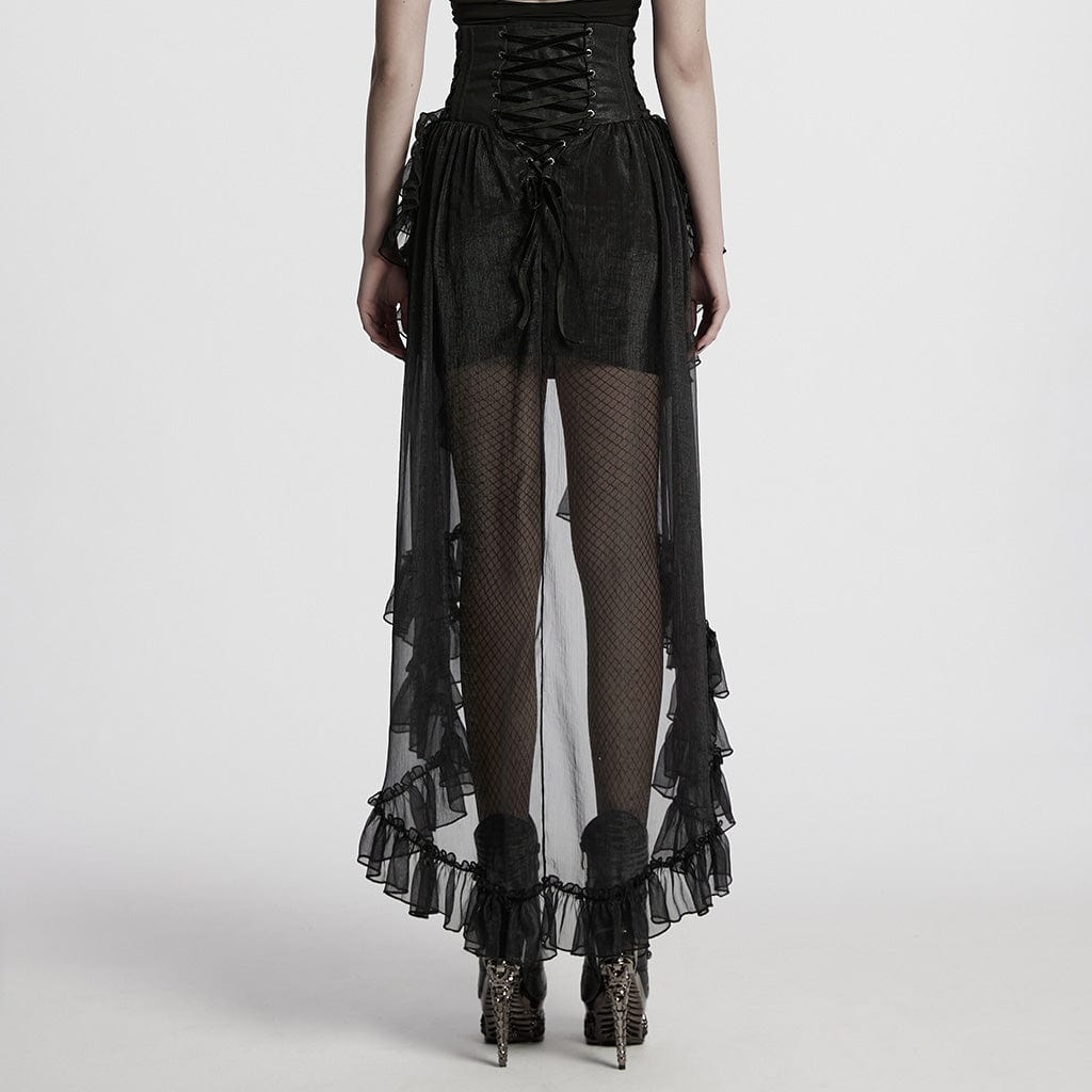PUNK RAVE Women's Gothic Corset Ruffled Chiffon Skirt