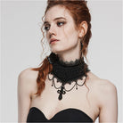 PUNK RAVE Women's Gothic Crosee Beaded Lace Hem Choker