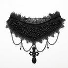 PUNK RAVE Women's Gothic Crosee Beaded Lace Hem Choker