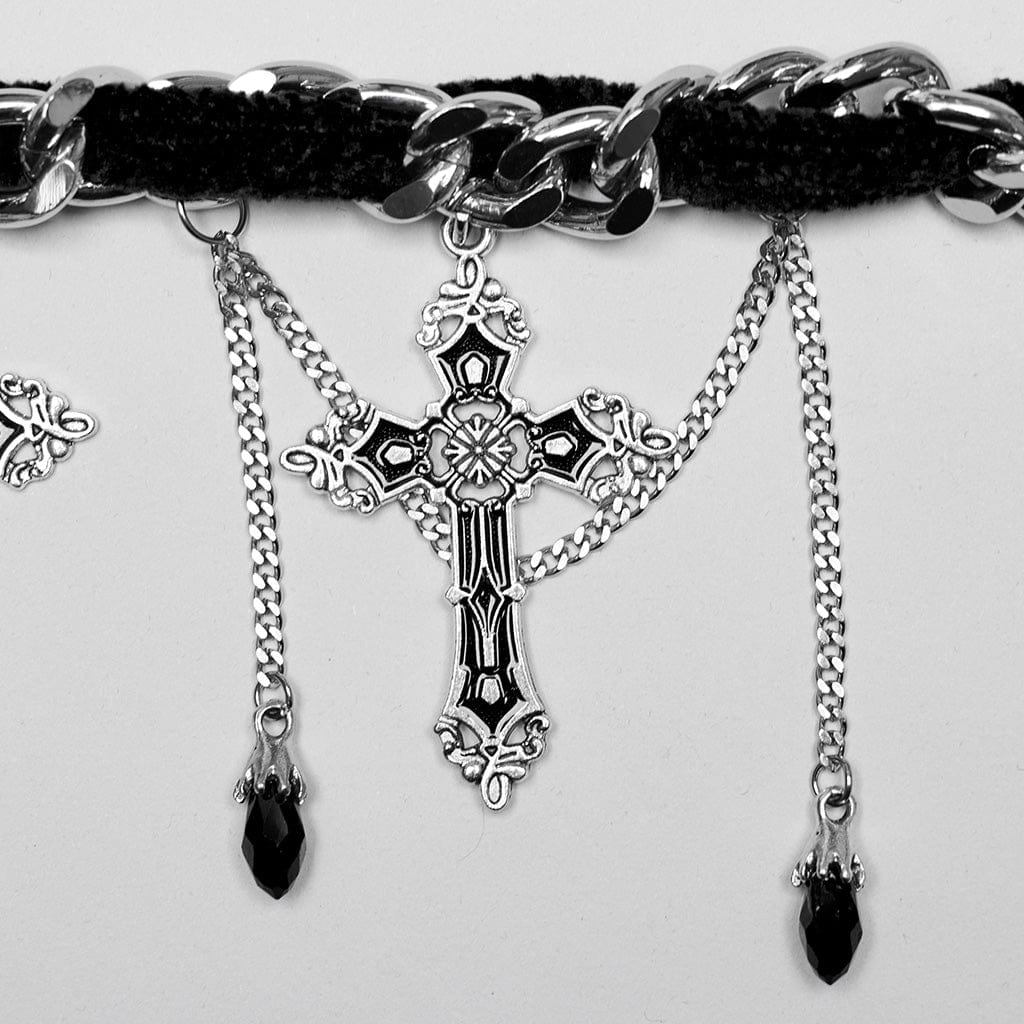 PUNK RAVE Women's Gothic Cross Choker Black