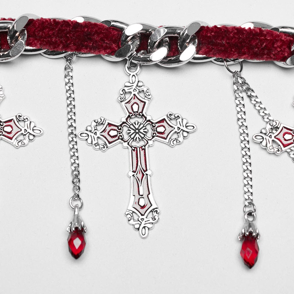 PUNK RAVE Women's Gothic Cross Choker Red