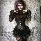 PUNK RAVE Women's Gothic Cross Flocking Mesh Sheer T-shirt