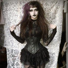 PUNK RAVE Women's Gothic Cross Flocking Mesh Sheer T-shirt