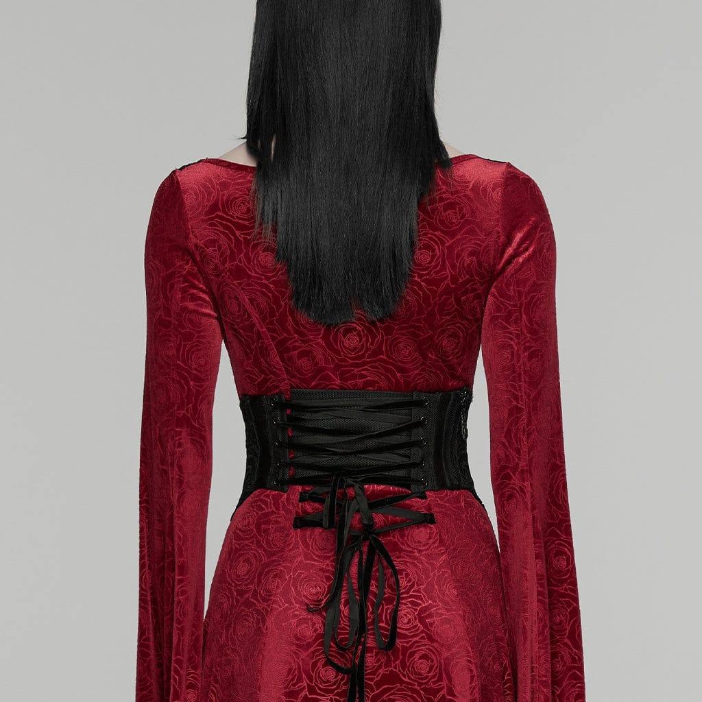 PUNK RAVE Women's Gothic Cross Floral Chained Underbust Corset