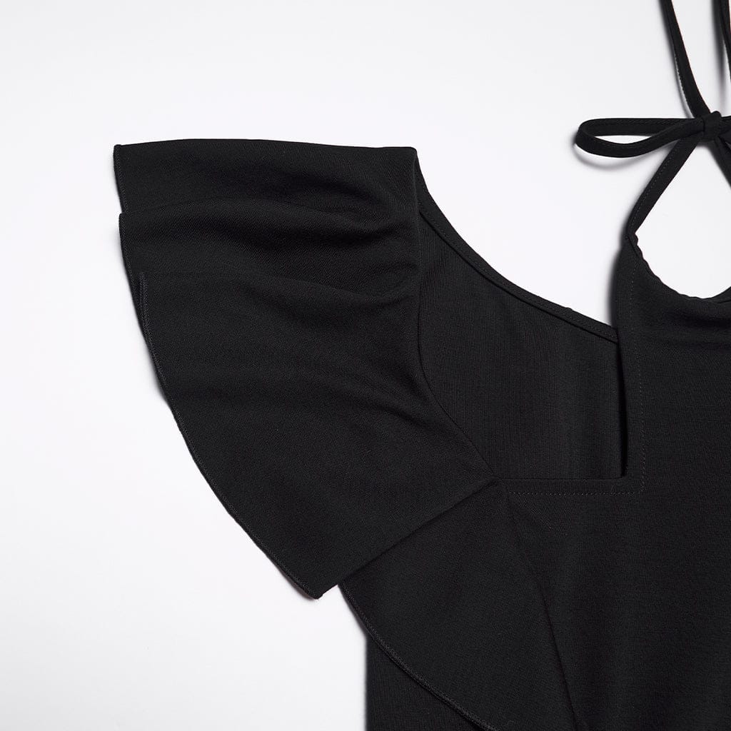 PUNK RAVE Women's Gothic Cross Halterneck High Low Dress